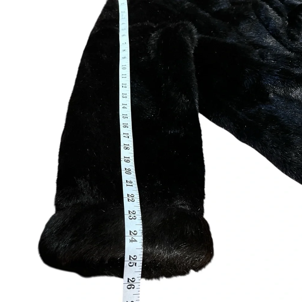 DENNIS BASSO VINTAGE 90s Black Faux Fur Plush Mid-Length Coat Jacket SZ:L - Picture 8 of 12